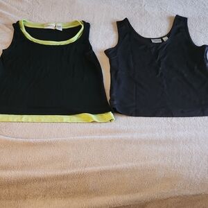 Chicos 2 For 1 Sleeveless Tank Tops Womens 0 (XS) Black And Black With Green